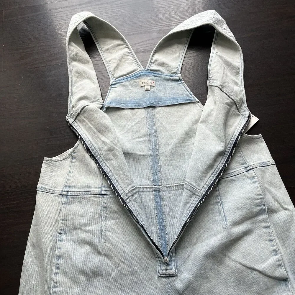 Pilcro Anthropologie Overalls Womens L Front Zip Wide Leg Jumpsuit Cropped Boho - Picture 4 of 16